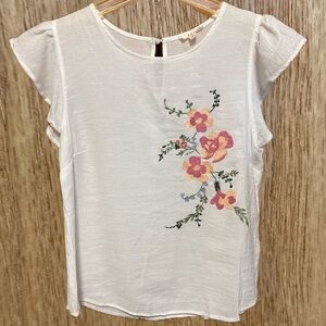 Women’s Medium E&M Floral Embroidered White Blouse